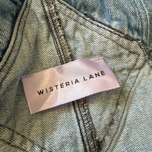 Wisteria Lane Super Wide Leg Denim Distressed Overalls — Size Medium - Picture 7 of 8